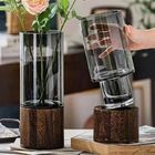 Aesthetic Wood Glass Vase Wood Base Cylindrical Blossom Vessel Bedroom Kitchen Living Room Centerpieces Office Desk