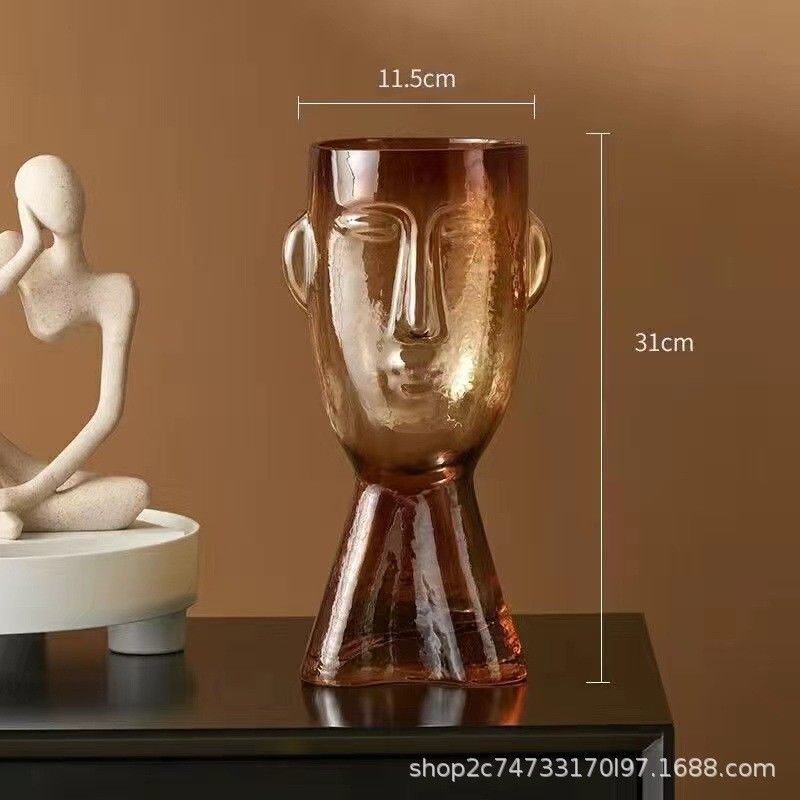 H31cm Amber Elegant Transparent Glass Vase Decor for Modern Homes Office and Living Spaces
